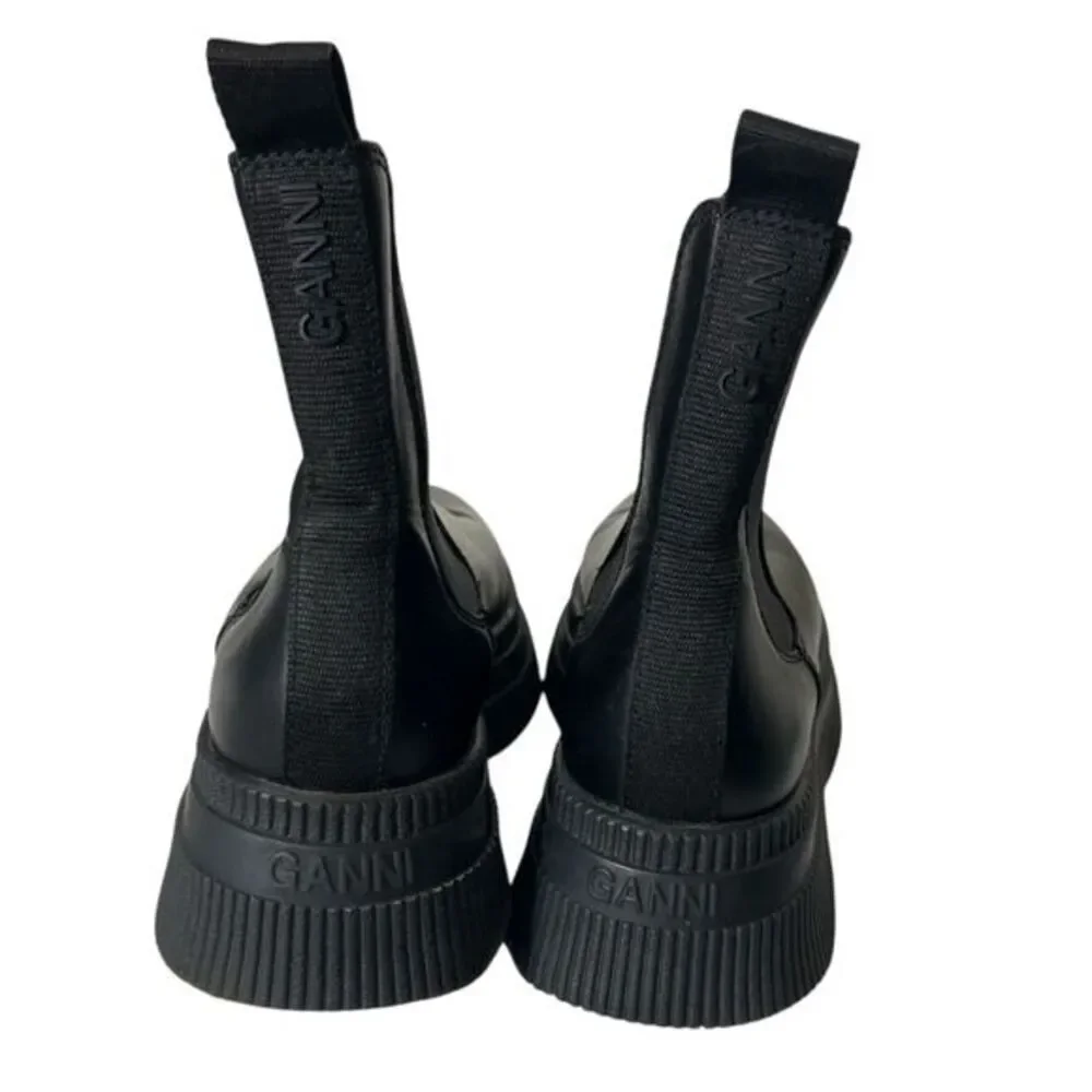 Ganni Black‎ Leather Chelsea Boots Women’s US 8 Platform Lug Sole Grunge